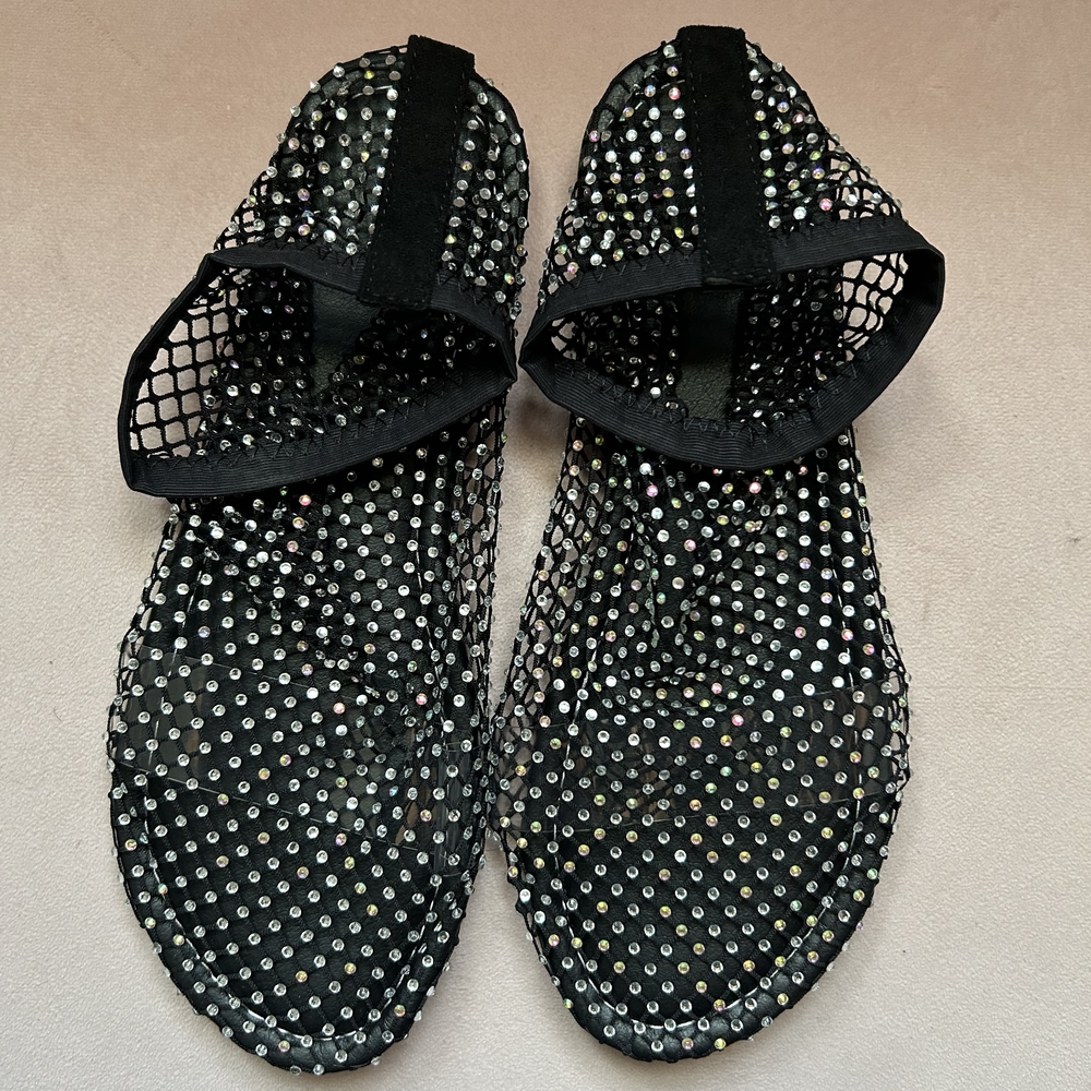 Black Mesh Rhinestone Women's Sandals